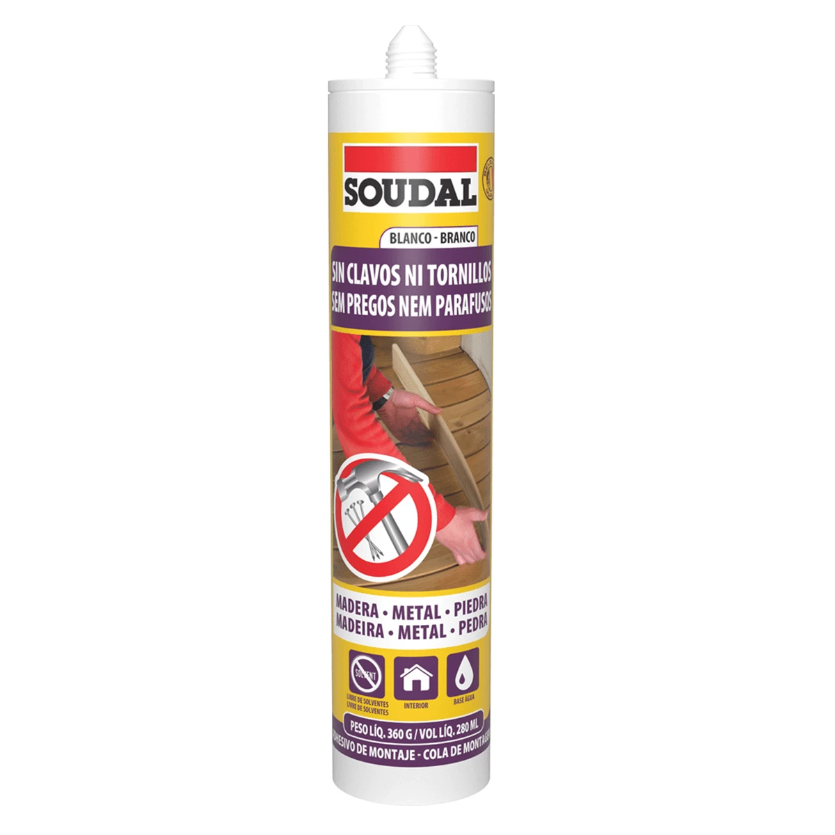 Adhesivo de Montaje Soudal Sin Clavos Ni Tornillos Interior Blanco – 100 mL