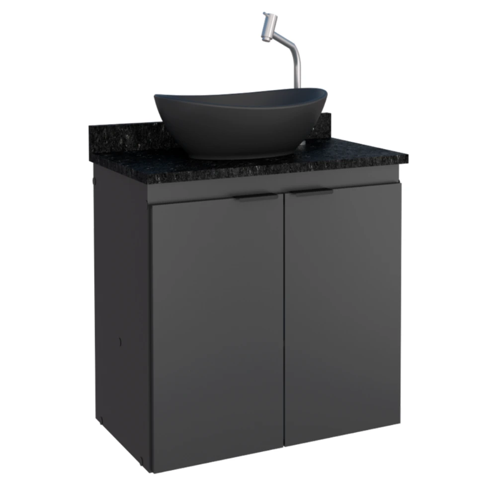 Mueble de baño suspendido Aster Negro 60 cm mesada granito sin bacha