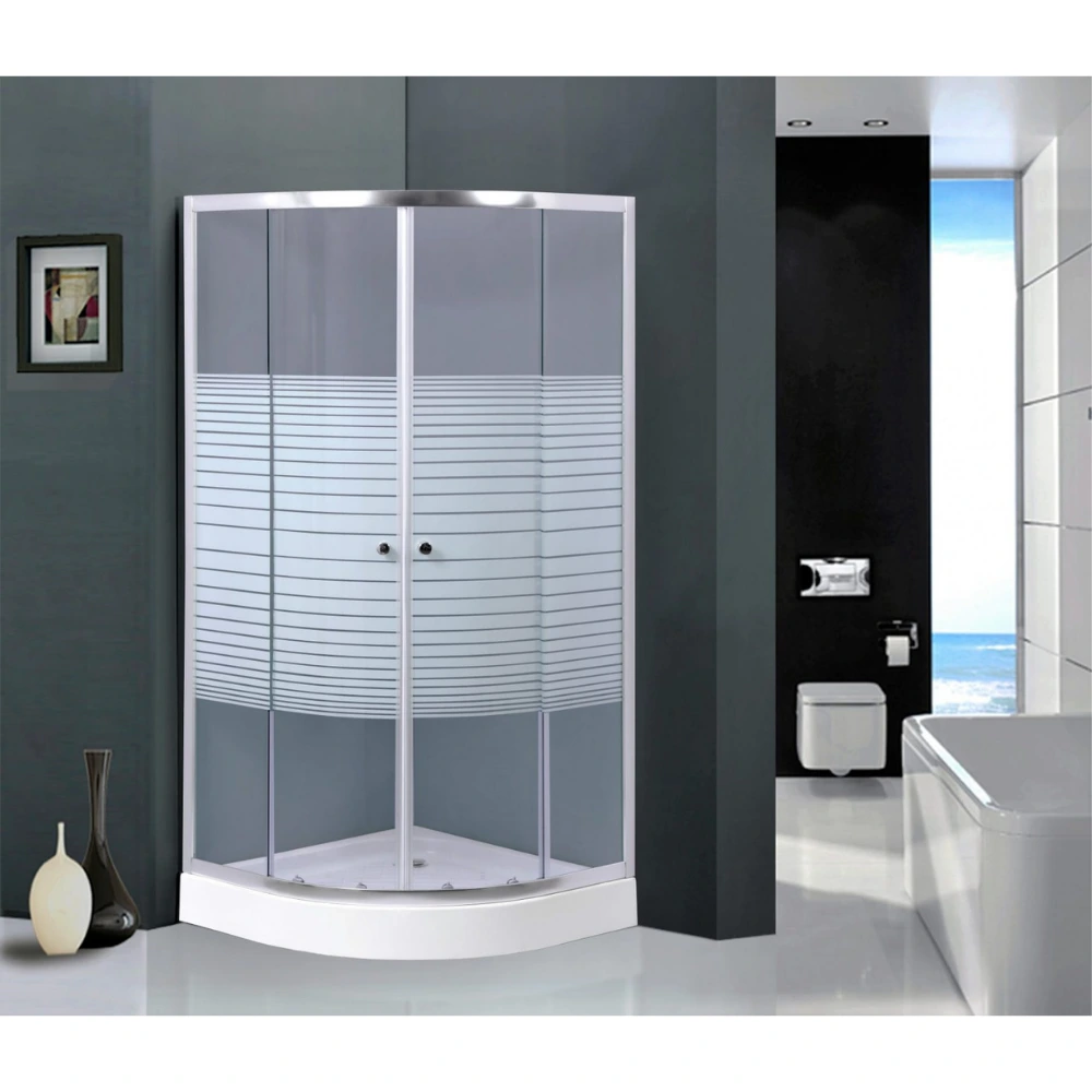 51100D -CABINA CURVA Vidrios Rayados Blanco 90 cm (SIN BASE)