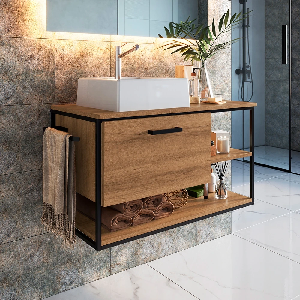 Mueble De Baño Suspendido Sin Bacha Color Miel / 80cm