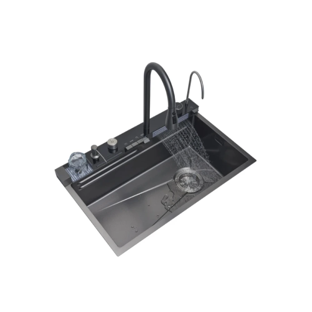 Pileta Simple Multifuncion 75 x 46 x 22 cm  con Accesorios y Griferia Black VINDEX