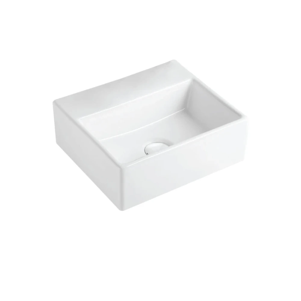 Lavatorio de Apoyo Rectangular Blanco con Orificio Línea Zoe – 34 x 29,5 x 12 cm