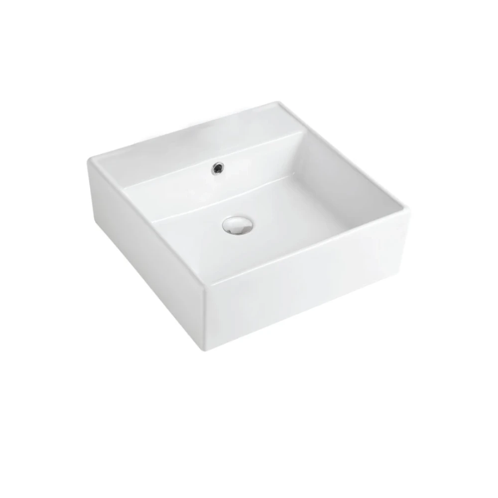 Lavatorio de Apoyo Cuadrado Blanco Con Orificio Línea Zoe – 41 x 41 x 15,5 cm