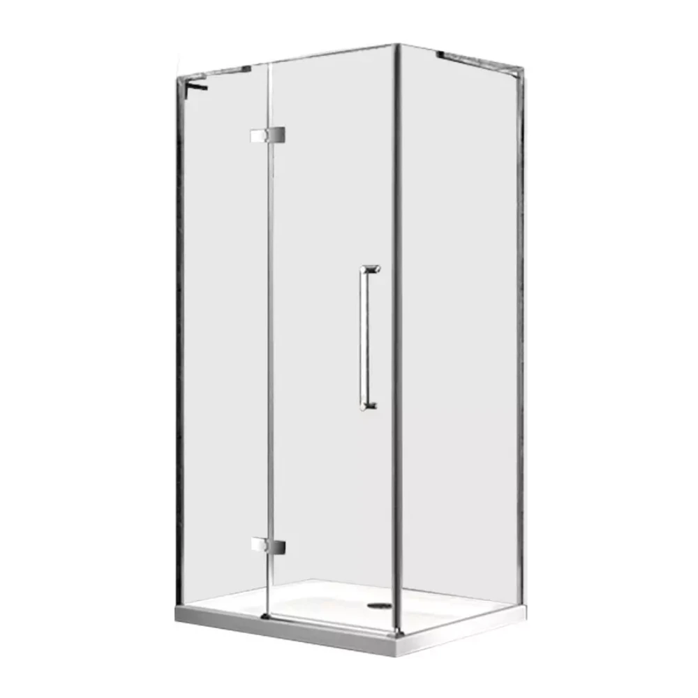Mampara +Plato Rectangular  80x120x1.95 m  de 8 mm, estructura y herraje de Acero Inoxidable.