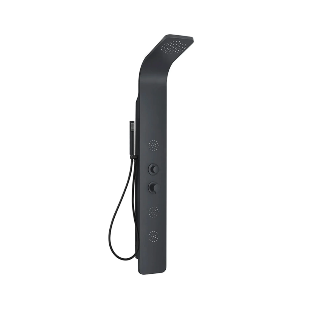 Panel de ducha con  hidromasaje negro con 3 jets Redondos .