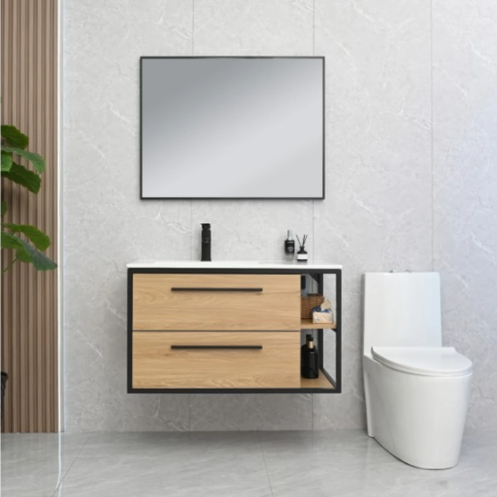 Mueble c/bacha 90cm Aluminio Negro