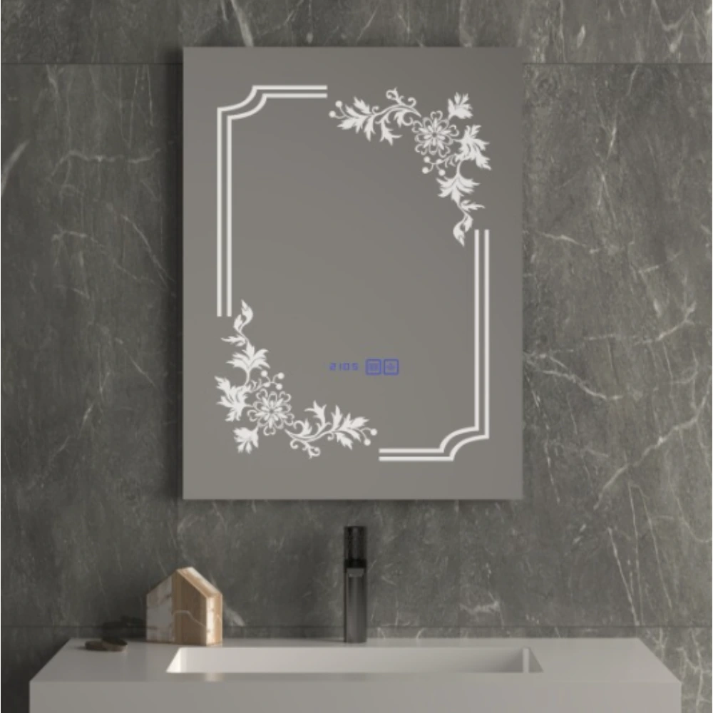8507 Espejo con Luz Led, Desempañador y Reloj – 60 x 80 cm