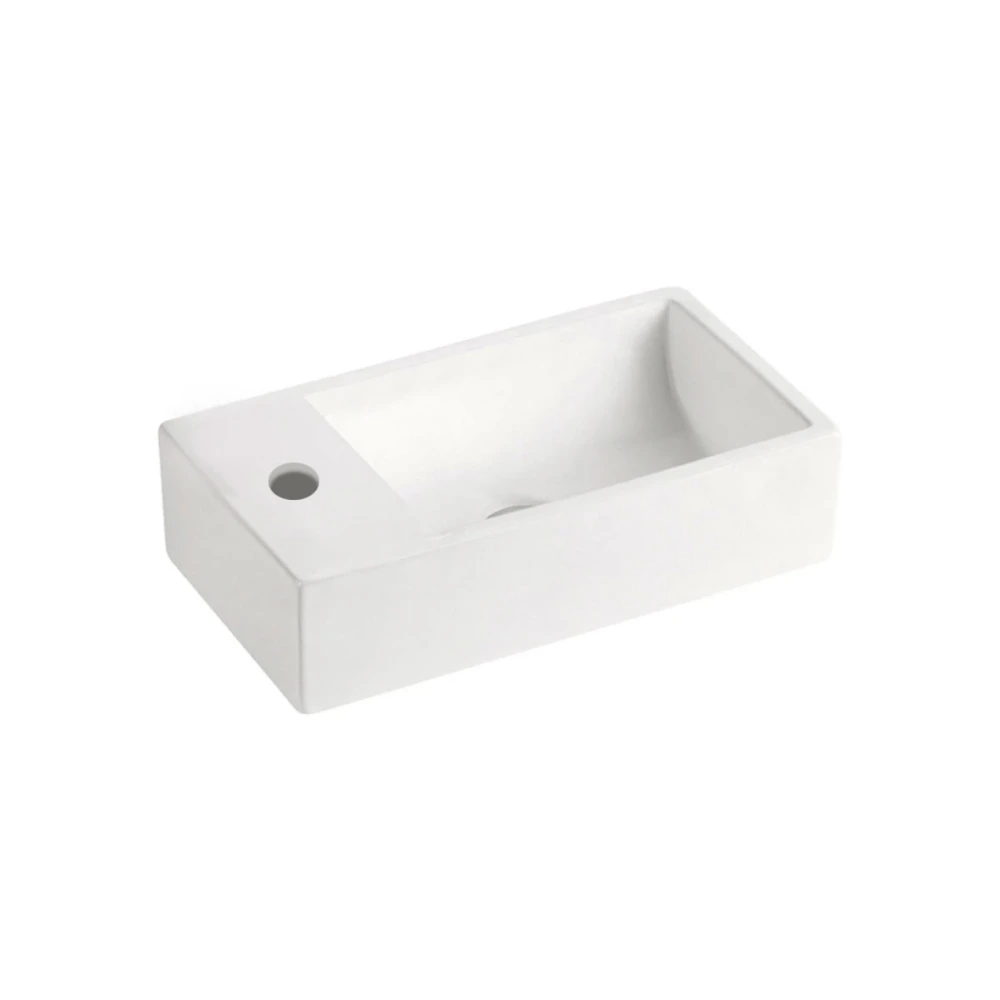 Bacha rectangular de loza blanca de apoyo 45x25x12
