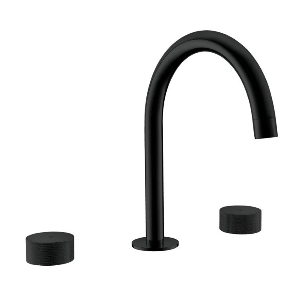 Griferia lavatorio bimando con volantes labrados en Negro Mate – serie nuoro