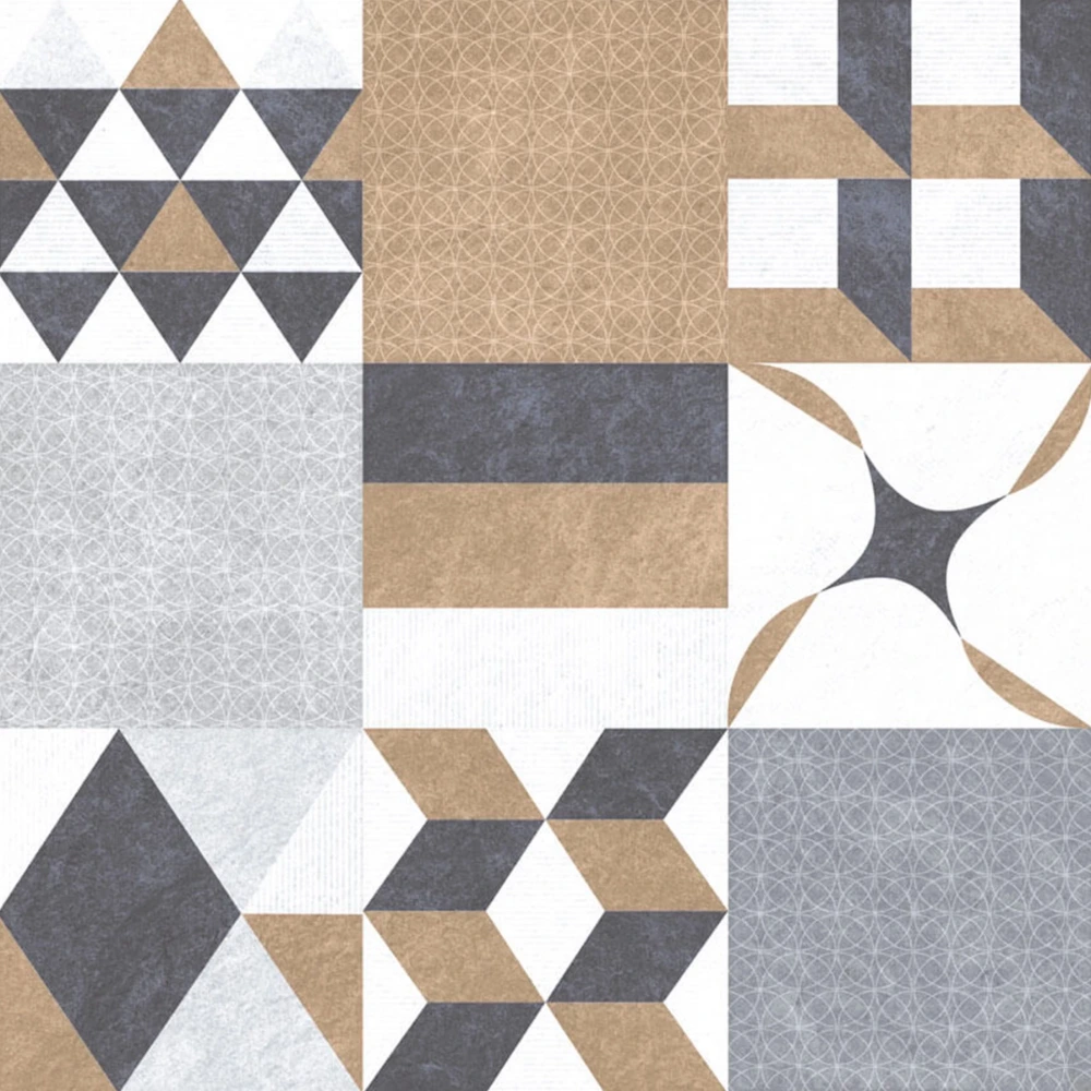 Porcelanato acetinado rect tipo patchwork marron y gris realce