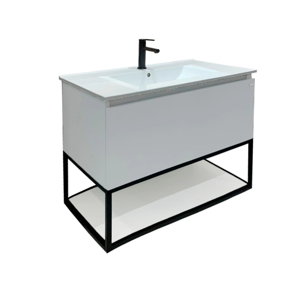 Mueble Aéreo c/mesada Black Frame White -80cm