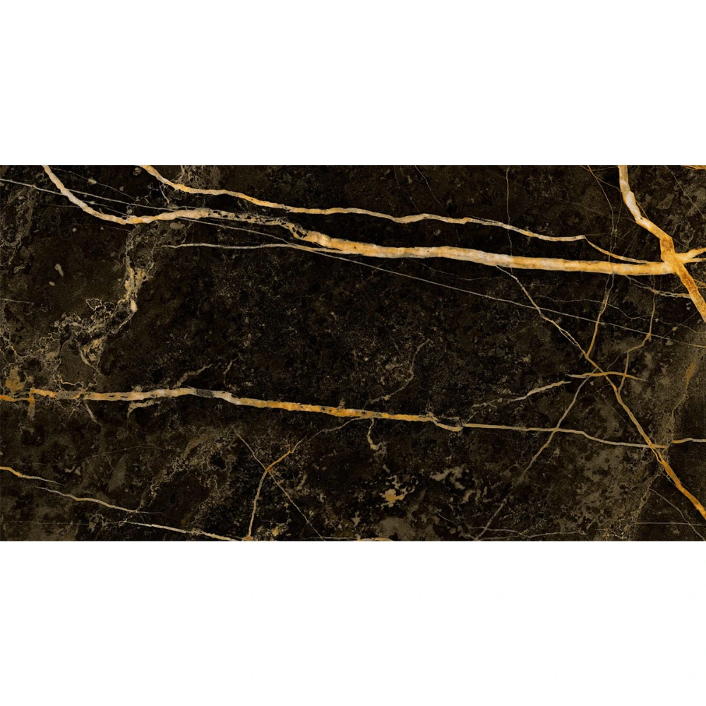 Semi Gres 62 x 119 Rectificado Pulido Negro Marquina Vetas Dorada