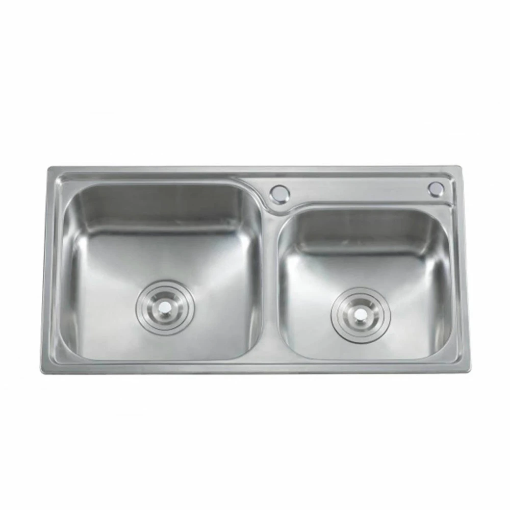 Pileta doble ac. inox. satin -76x40cm (sobreponer)