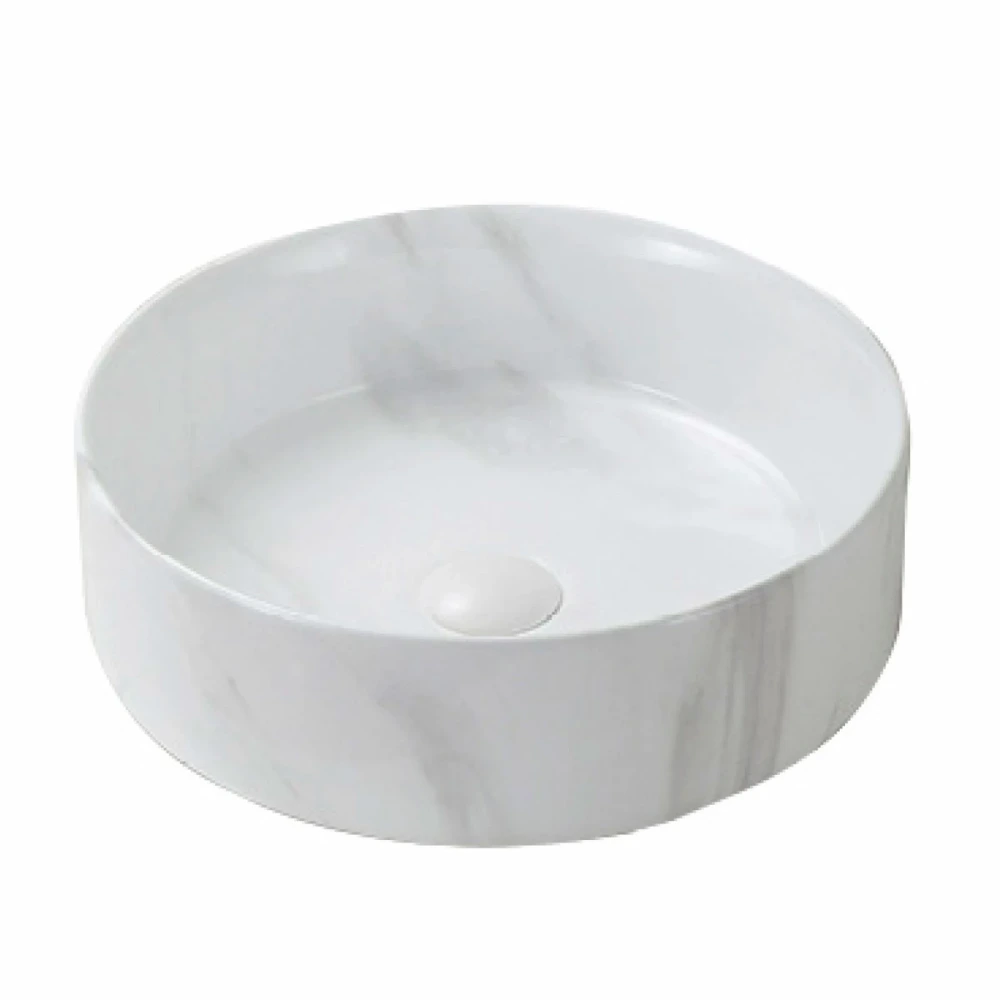 Bacha de apoyo SAUCE marmolada blanca -36cm (incluye valvula)