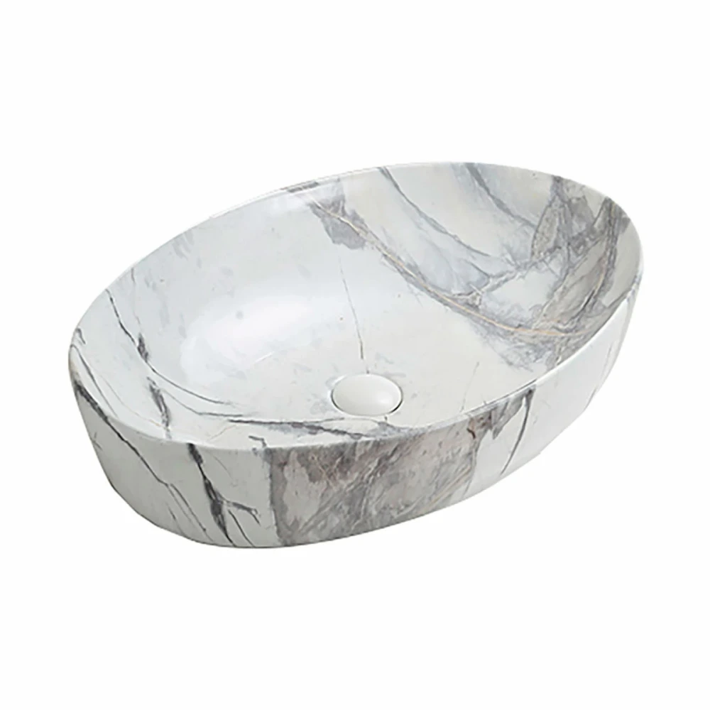 Bacha de apoyo marmolada oval 61.5x42x14cm (incluye valvula)