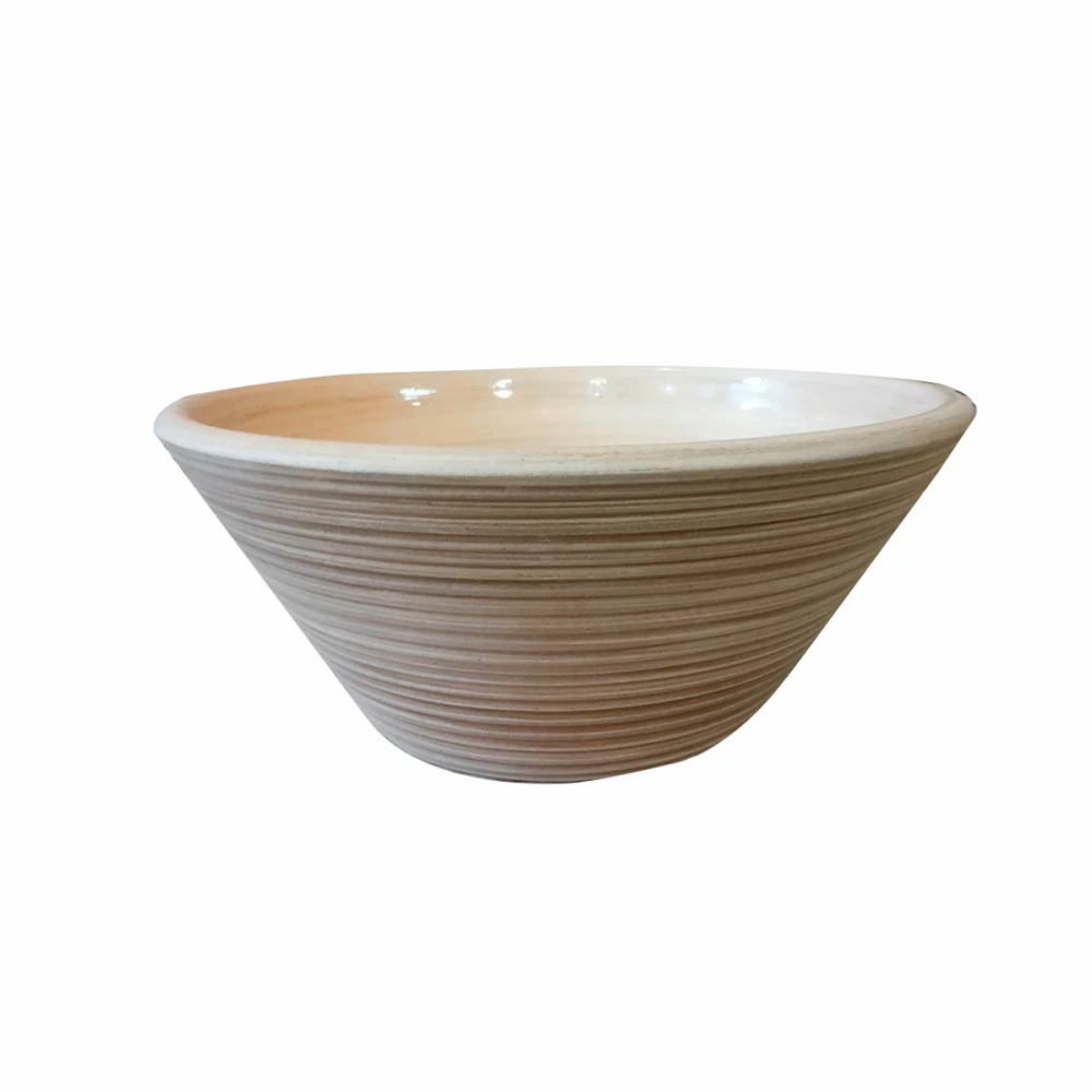 Bacha artesanal eliptica con surcos color beige 35×14 fango