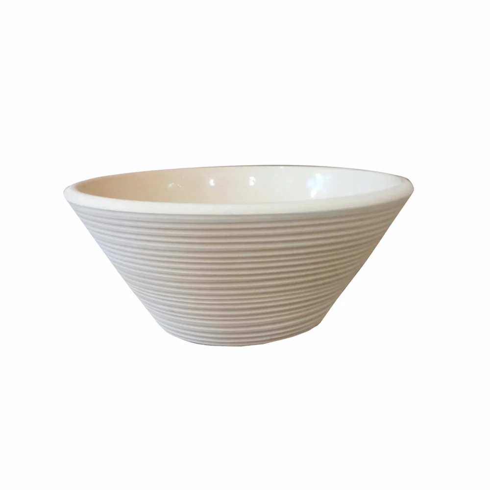 Bacha artesanal eliptica con surcos marfil 35×14