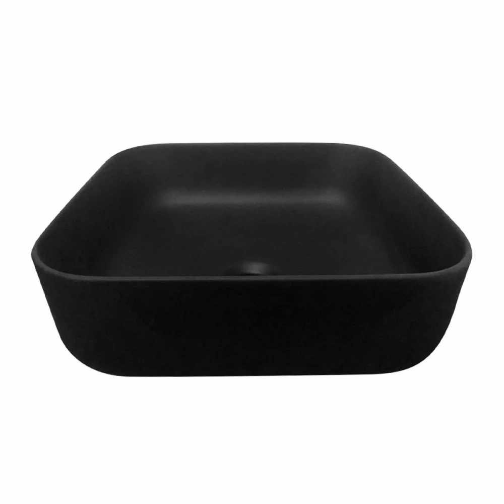 Bacha cuadrada de loza negro mate 38.5×38.5×14
