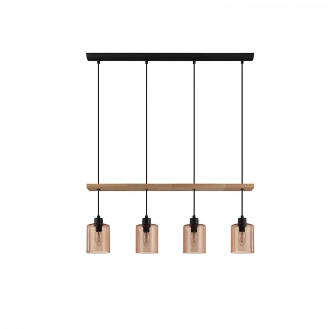 Colgante acero/madera/vidrio