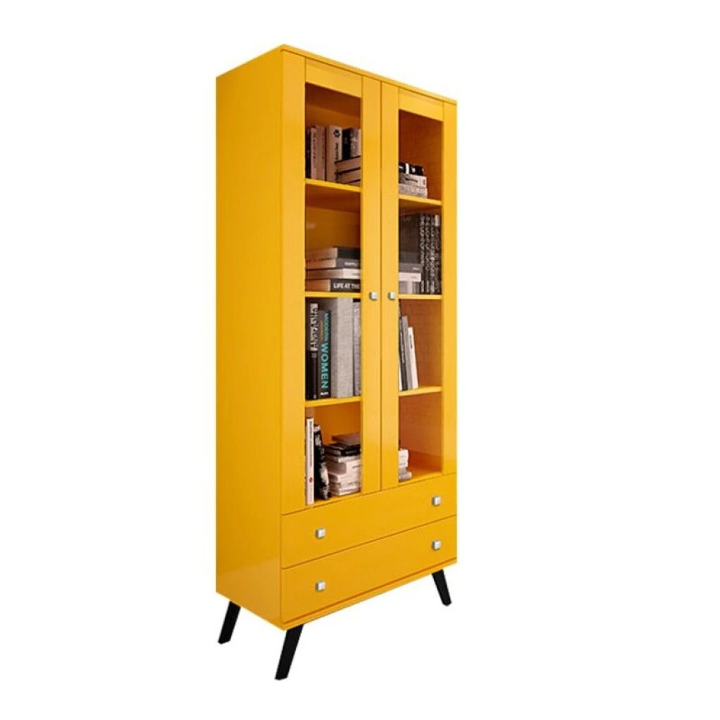 CRISTALERO RETRO 63 CM CON PUERTA DE VIDRIO - AMARILLO