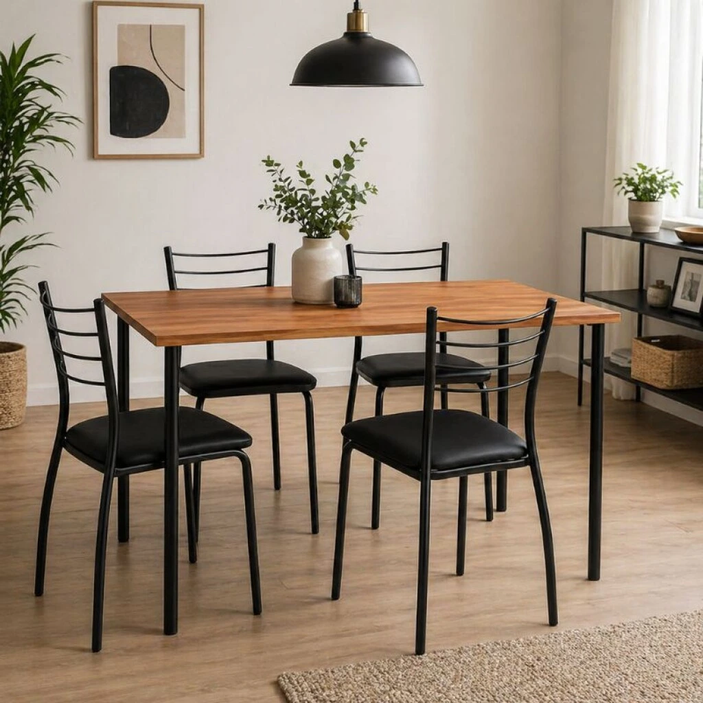 JUEGO DE COMEDOR MESA + 4 SILLAS - FREIJO/NEGRO