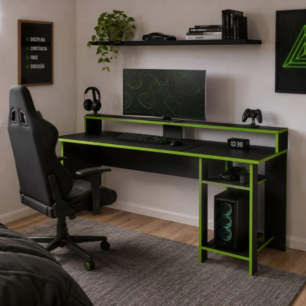 ESCRITORIO GAMER - NEGRO Y VERDE
