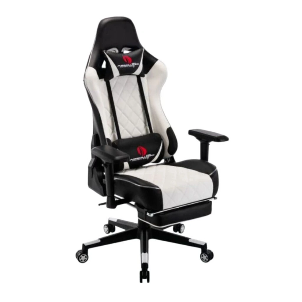 SILLA GAMER CON PARLANTES, LUCES Y ALMOHADON MASAJEADOR - BLANCA/NEGRA