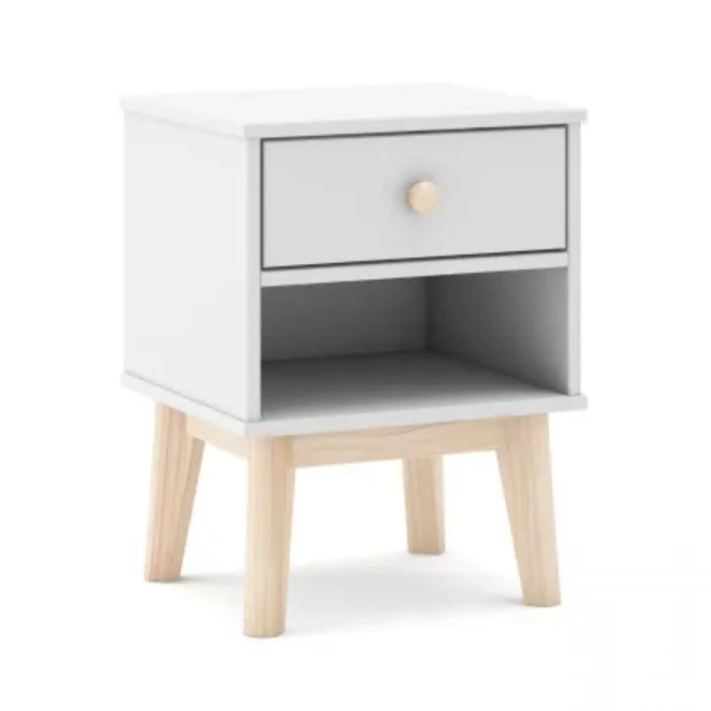 MESA DE LUZ 1 CAJON - BLANCO/NATURAL