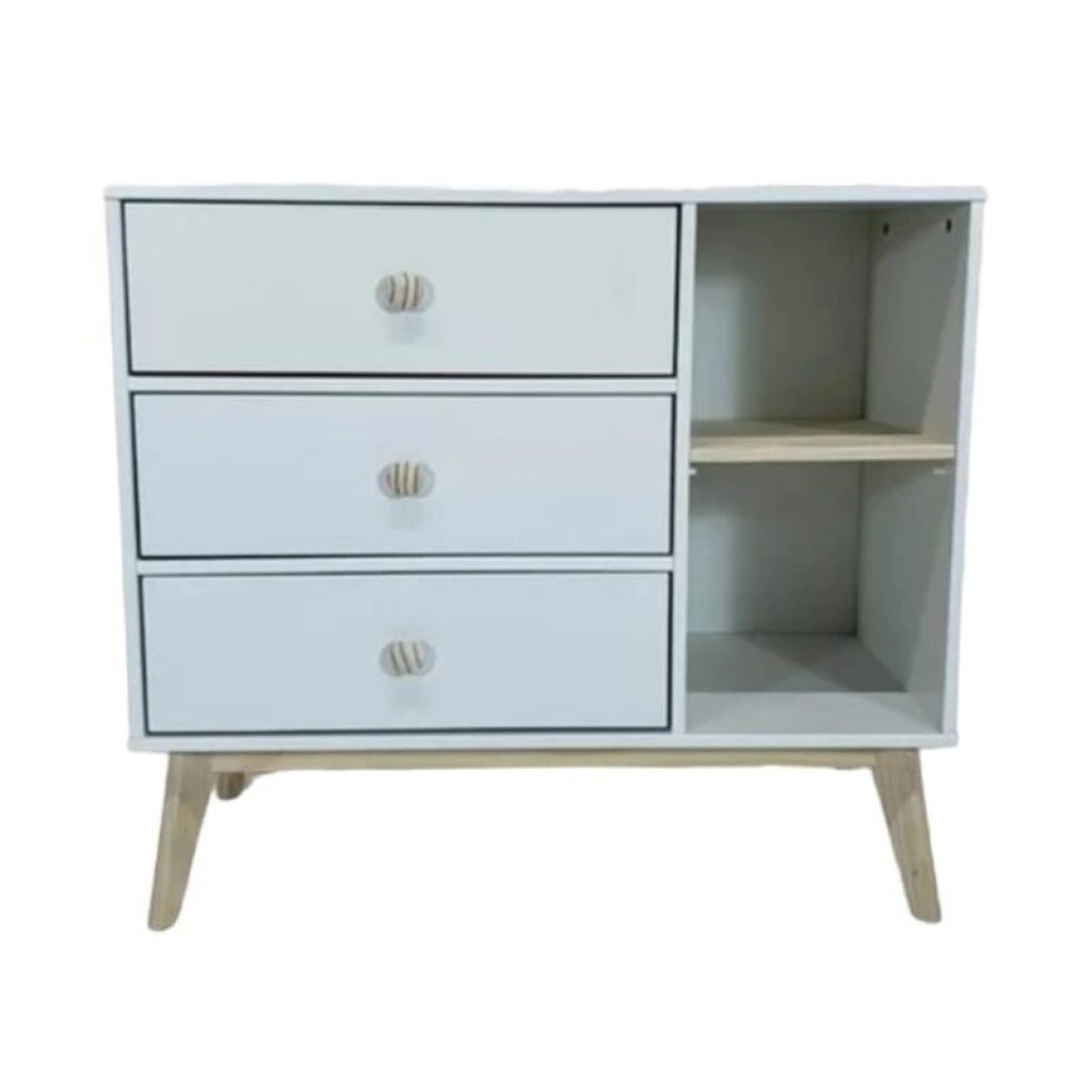 COMODA 3 CAJON 2 ESTANTES - BLANCO/NATURAL