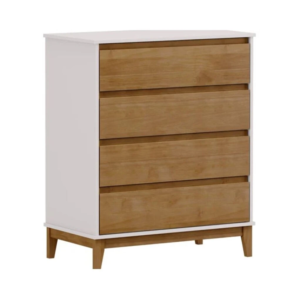 COMODA PLATA 4 CAJONES MADERA MACIZA - BLANCO/FREIJO