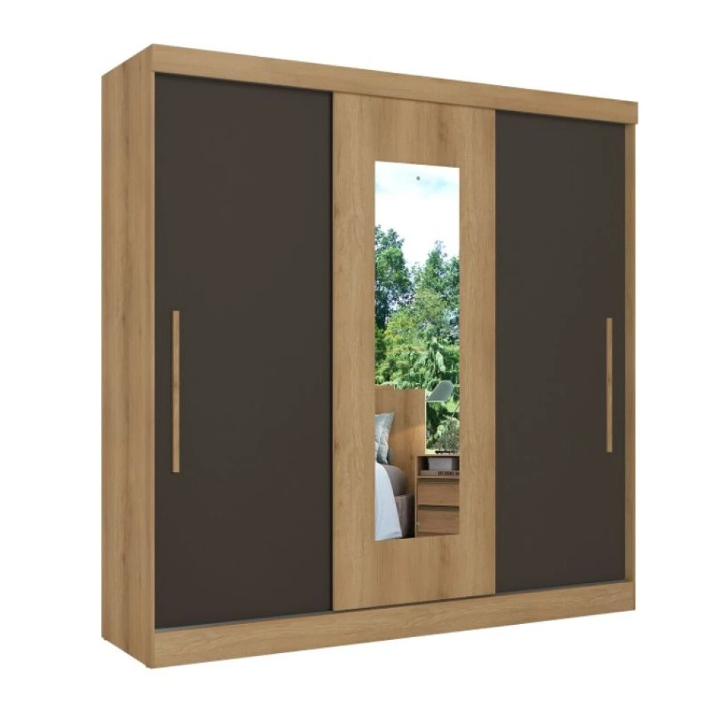 ROPERO 3 PUERTAS CORREDIZAS CON ESPEJO - CAPUCCINO/OFF WHITE O NEGRO