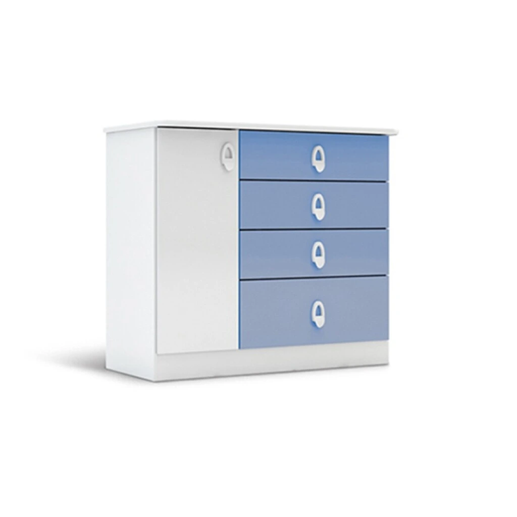 COMODA INFANTIL 4 CAJONES 1 PUERTA - BLANCO/AZUL