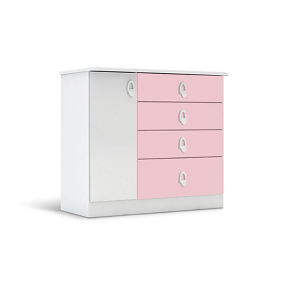 COMODA INFANTIL 4 CAJONES 1 PUERTA - BLANCO/ROSA