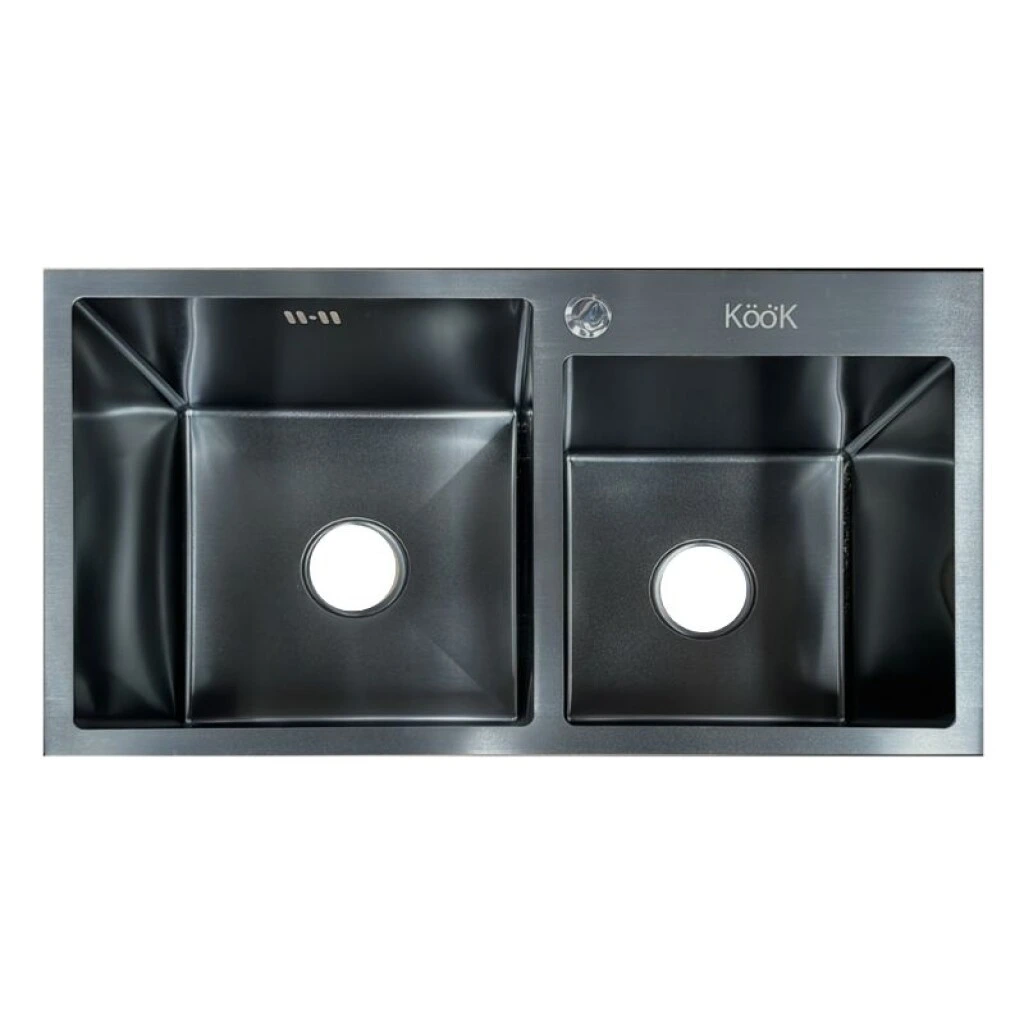 PILETA Y MEDIA DE SOBREPONER 78 X 43 X 22 - INOX NEGRA KOOK