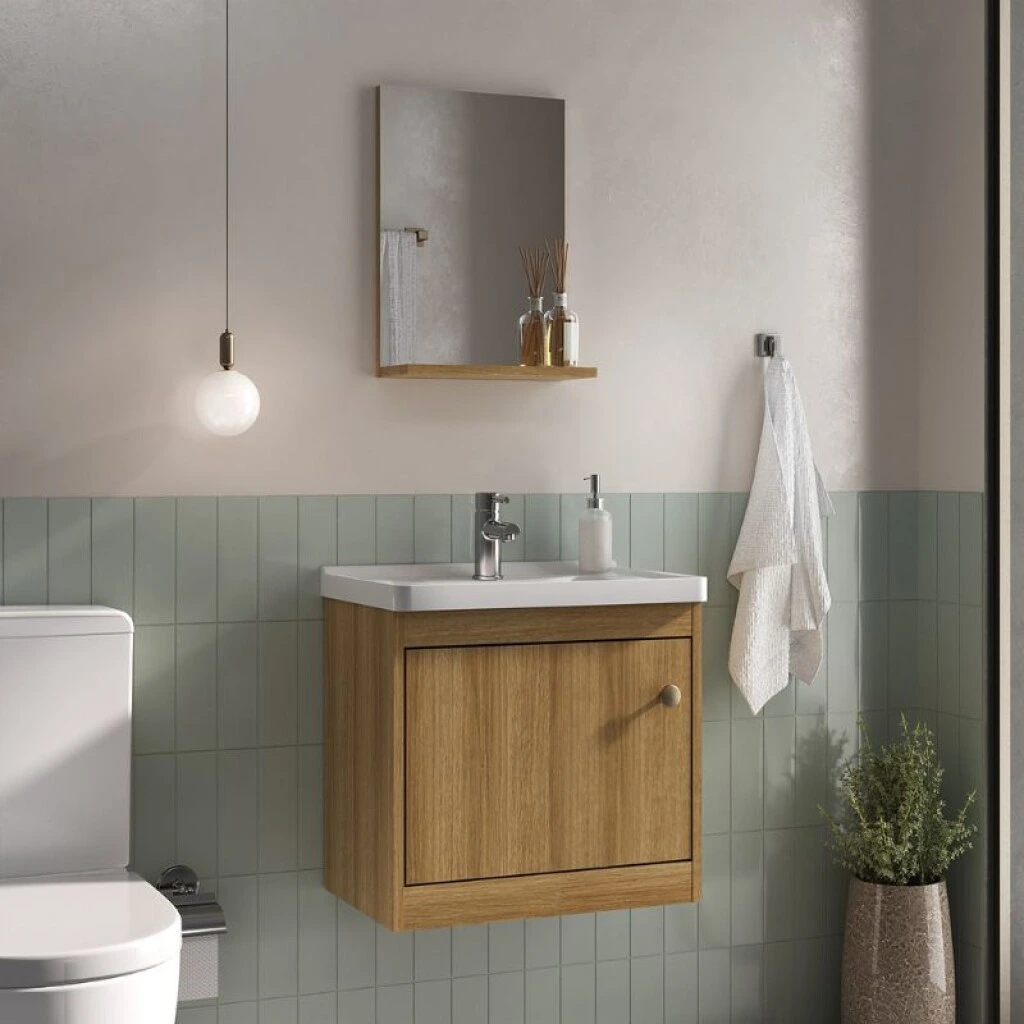 MUEBLE DE BAÑO SUSPENDIDO 50 CM CON MESADA Y ESPEJO - MIEL