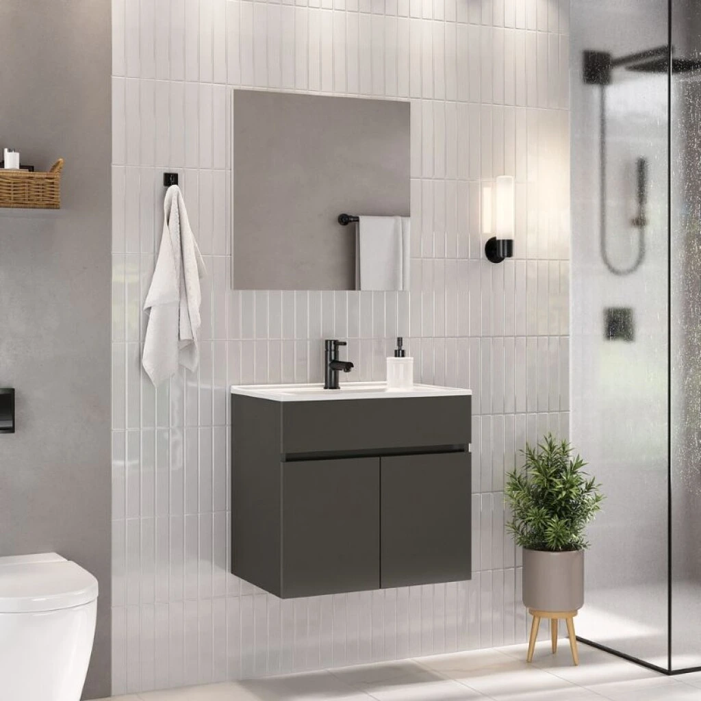 MUEBLE DE BAÑO SUSPENDIDO 60 CM CON MESADA Y ESPEJO - GRAFITO