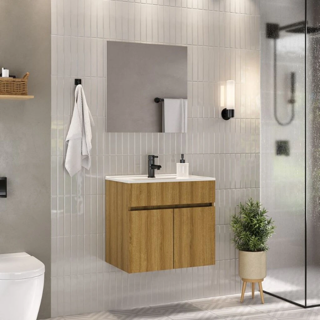 MUEBLE DE BAÑO SUSPENDIDO 60 CM CON MESADA Y ESPEJO