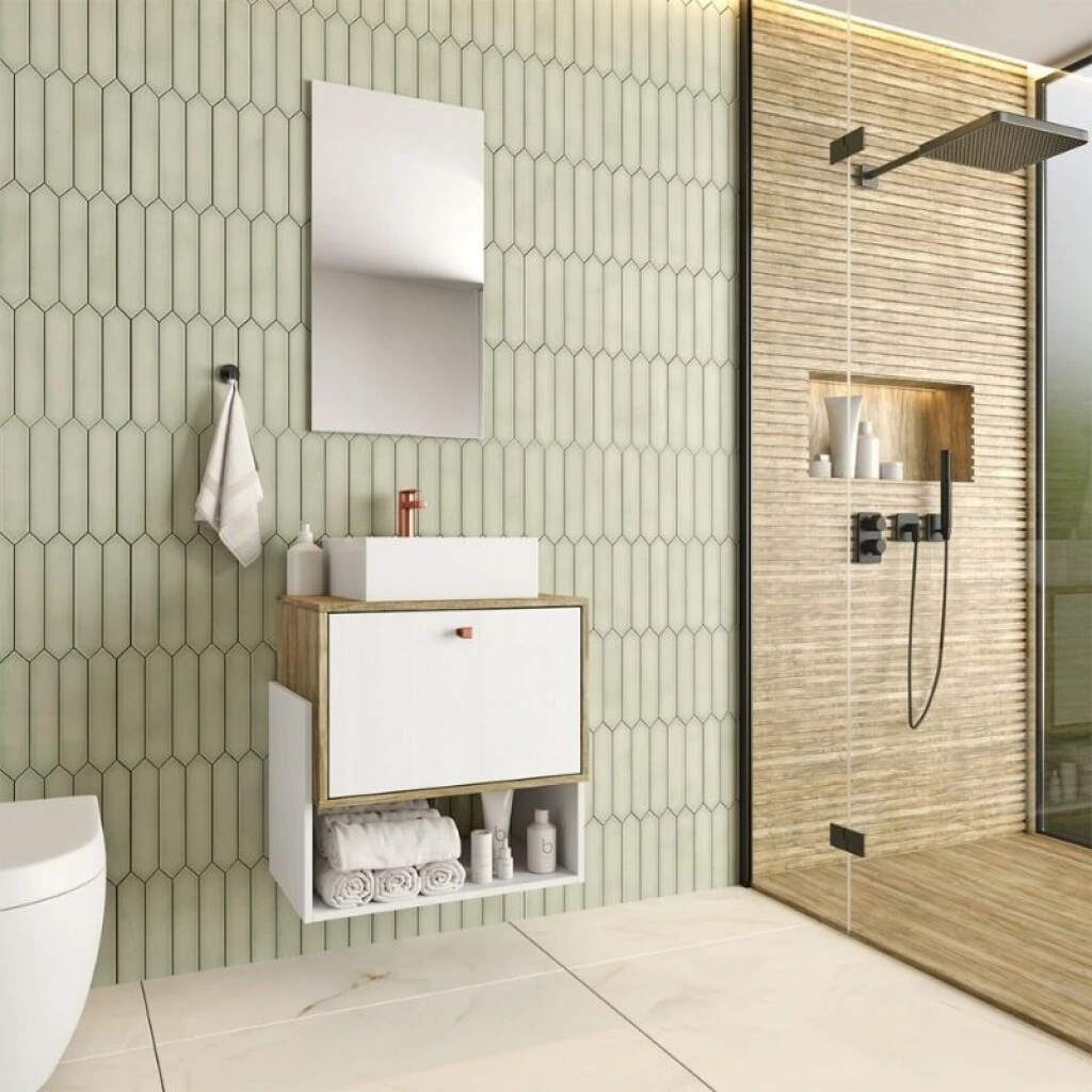 MUEBLE DE BAÑO SUSPENDIDO 57 CM CON BACHA Y ESPEJO - BLANCO/CARTAGENA