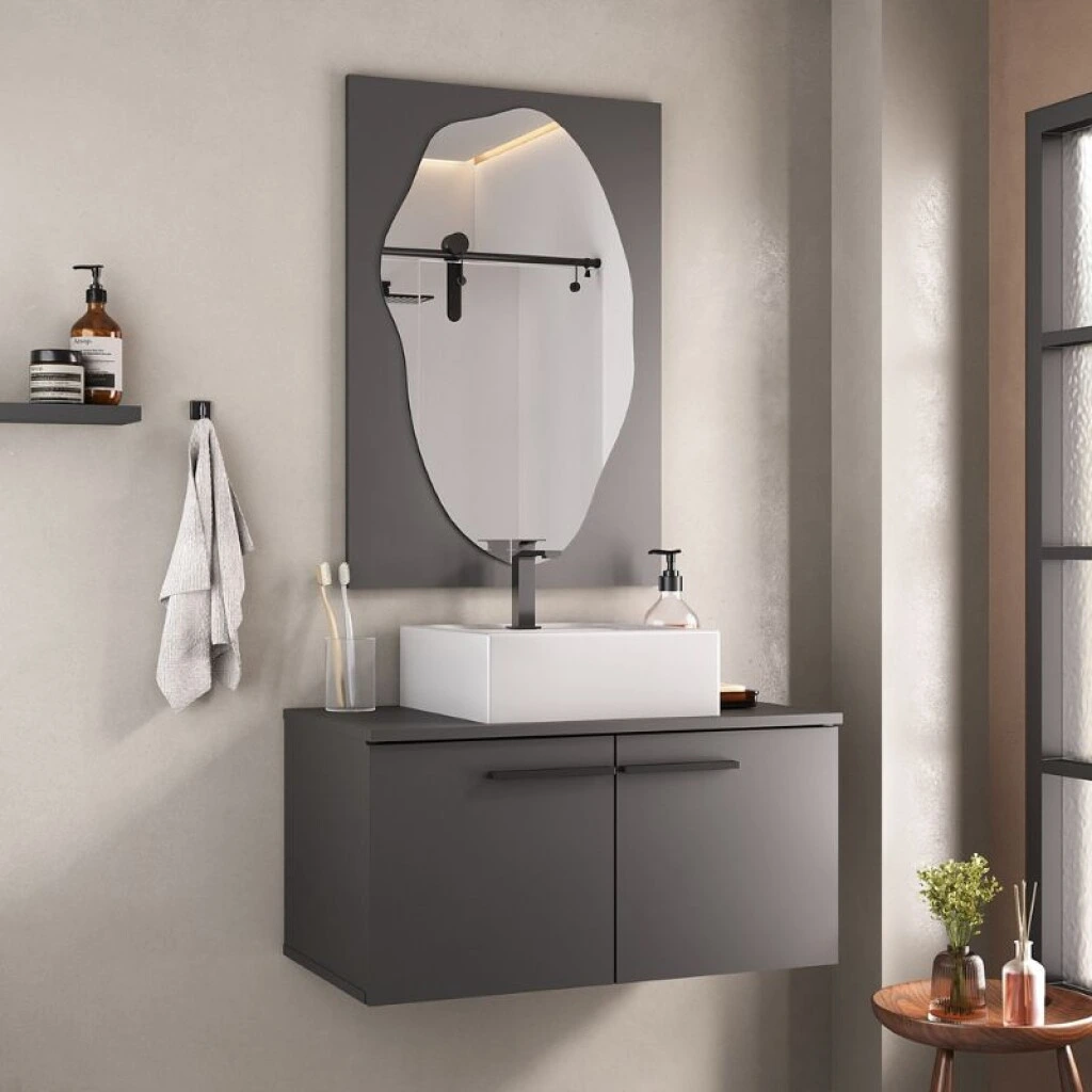 MUEBLE DE BAÑO SUSPENDIDO 70 CM CON ESPEJO SIN BACHA - GRAFITO