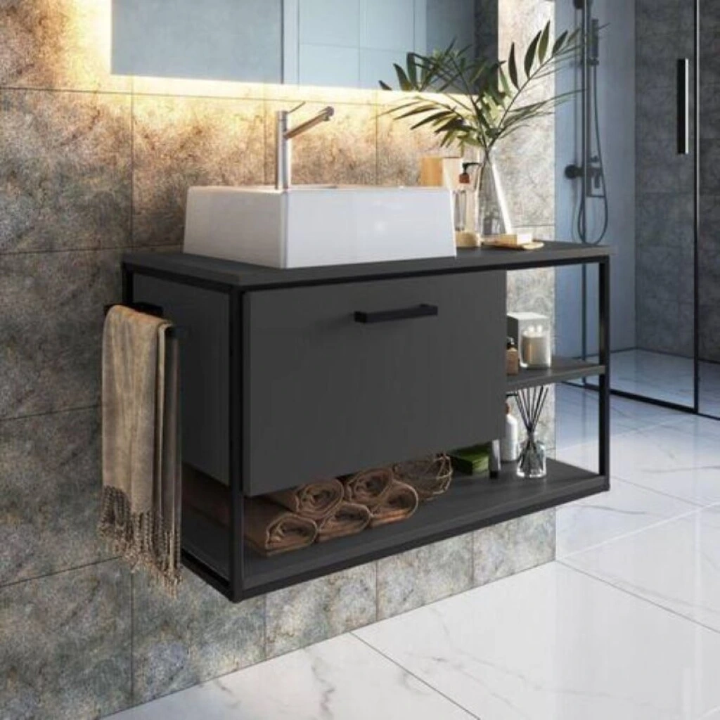 MUEBLE DE BAÑO SUSPENDIDO 80 CM S/BACHA - GRAFITO/NEGRO