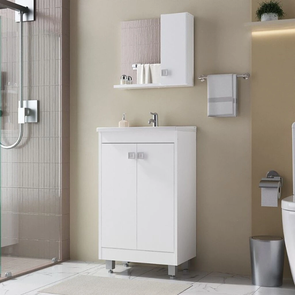 MUEBLE DE BAÑO 45 CM CON MESADA Y ESPEJO - BLANCO