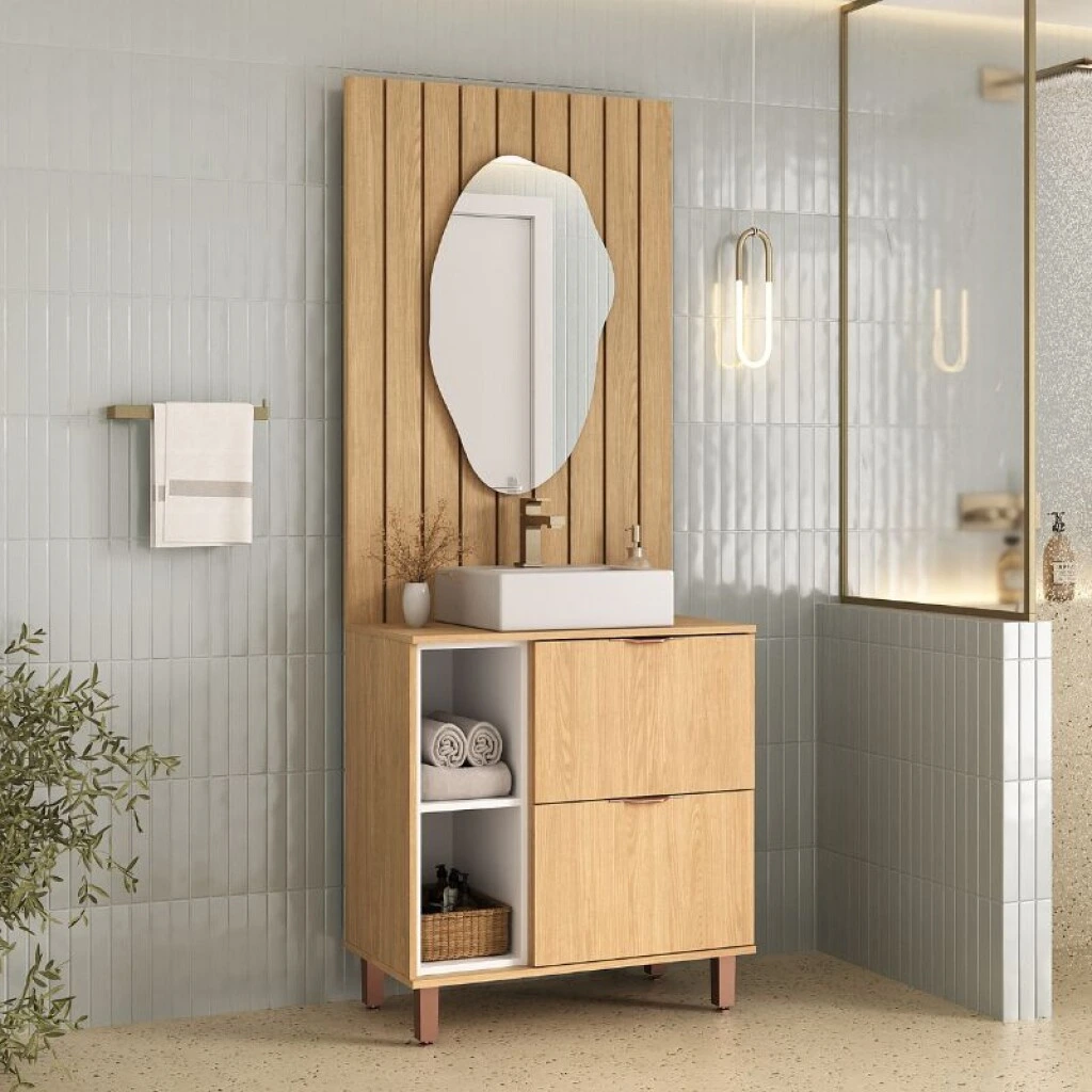 MUEBLE BAÑO 80 CM MADRI CON PANEL RIPADO - SIN BACHA S/ESPEJO
