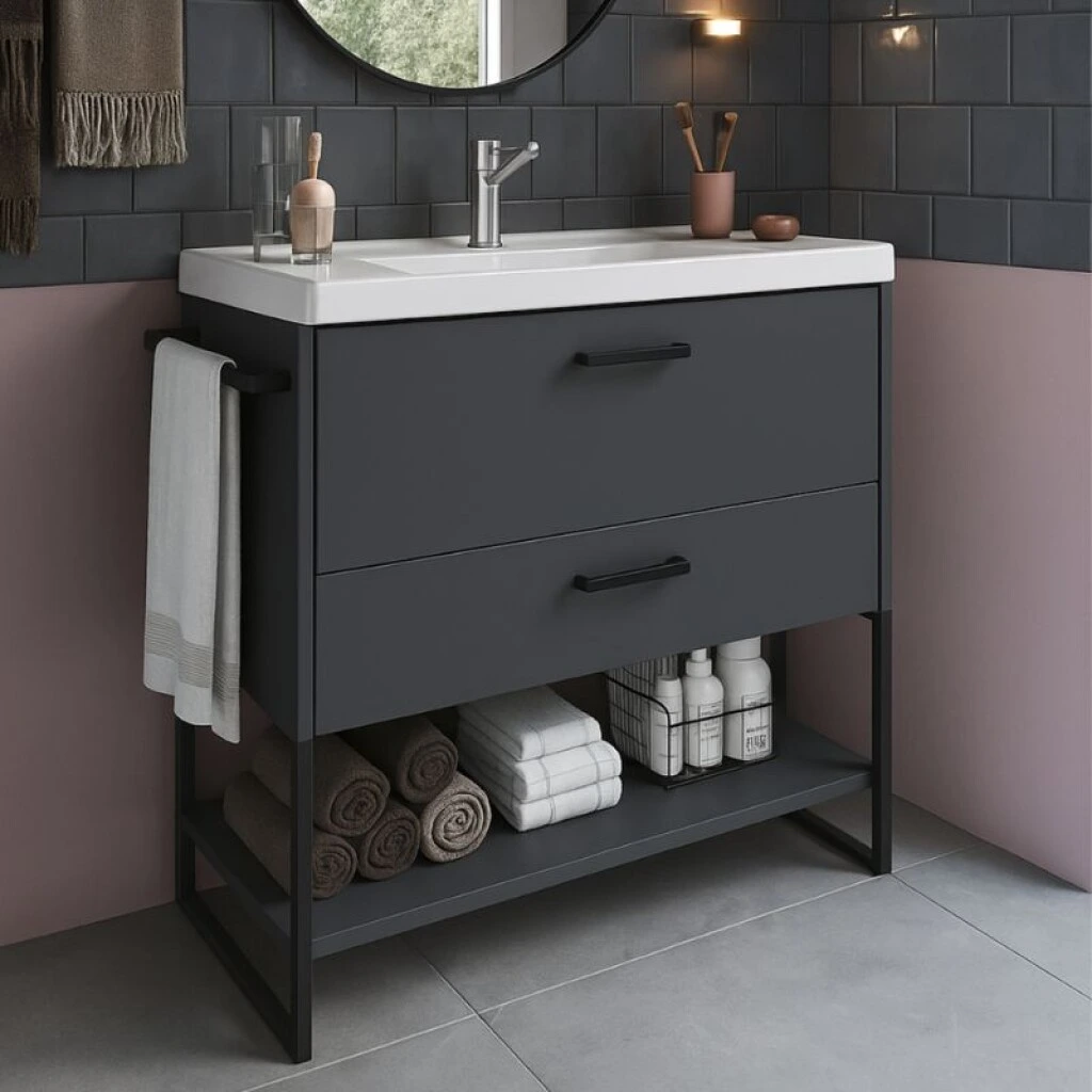 MUEBLE DE BAÑO 80 CM CON MESADA - GRAFITO/NEGRO