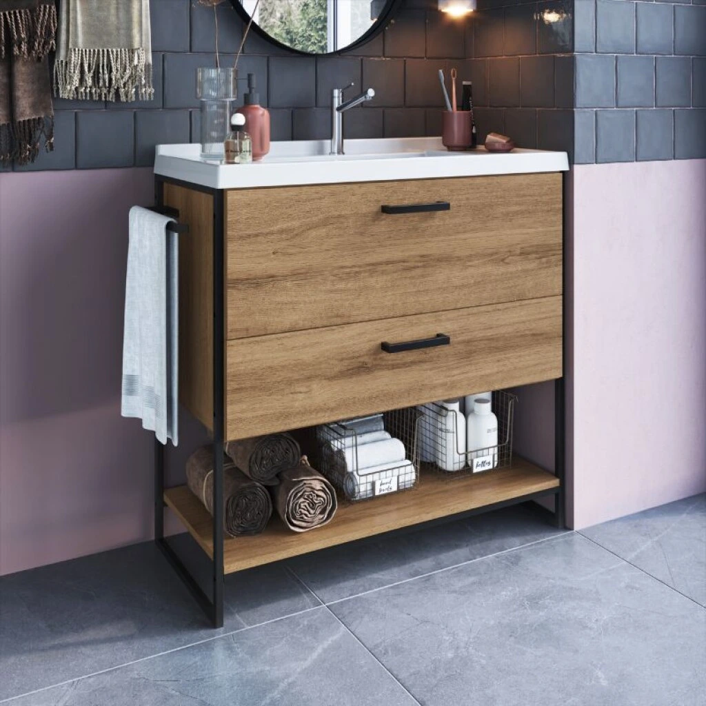 MUEBLE DE BAÑO 80 CM CON MESADA - MIEL/NEGRO