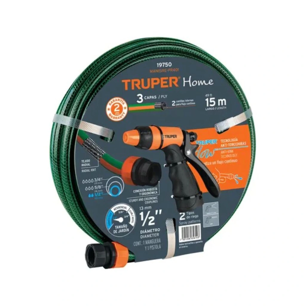 KIT MANGUERA 1/2" 15 MT + PISTOLA + ACOPLE - TRUPER