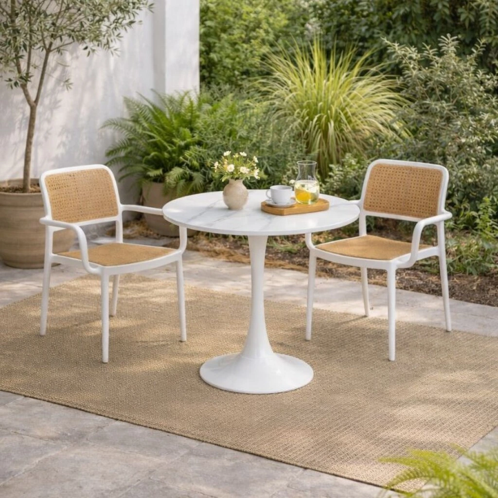 SET DE JARDIN MESA 60 CM + 2 SILLAS EN PVC SIMIL RATAN