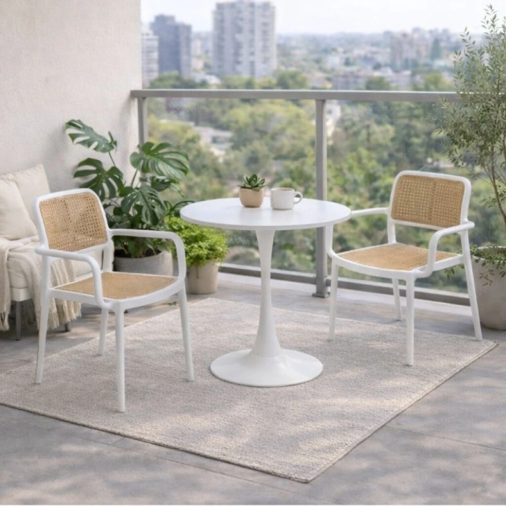 SET DE JARDIN MESA 80 CM + 2 SILLAS EN PVC SIMIL RATAN