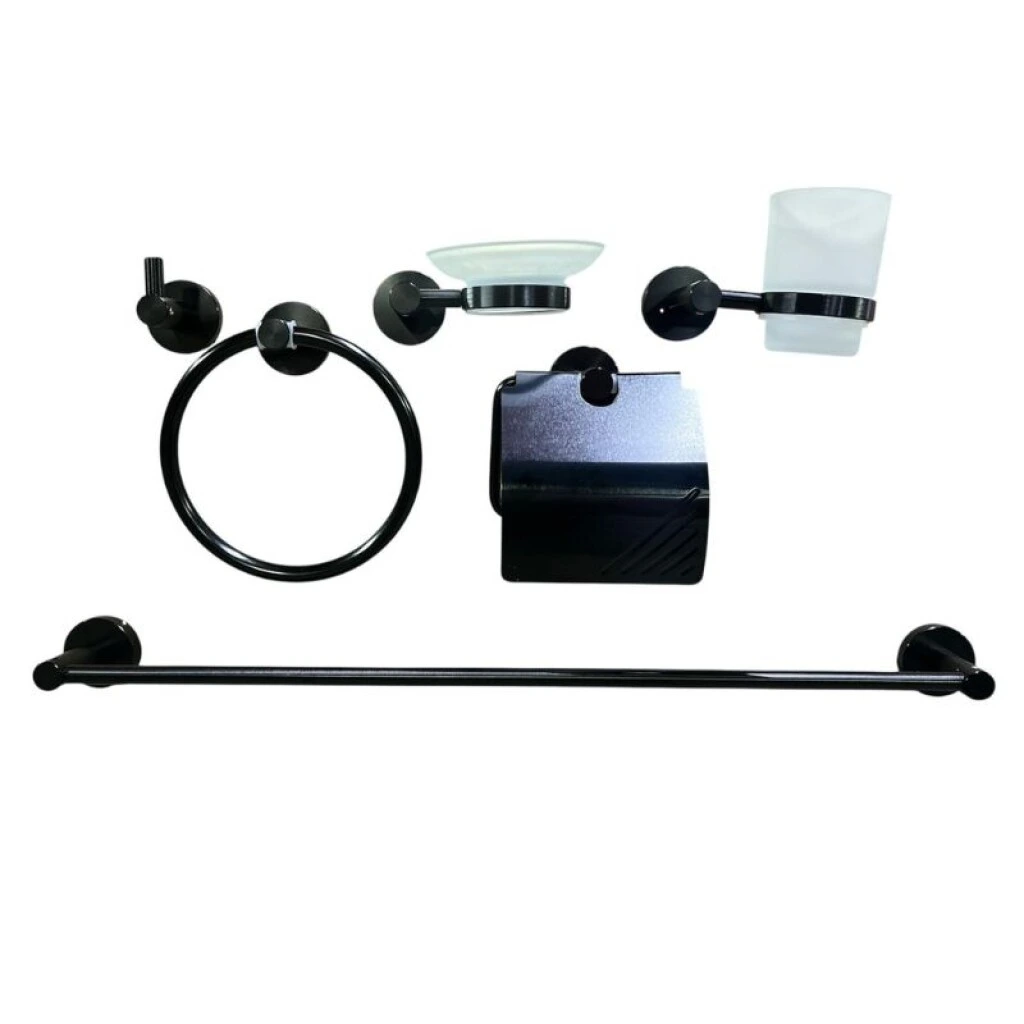 KIT DE ACCESORIOS PARA BAÑO 6 PIEZAS NEGRO MATE