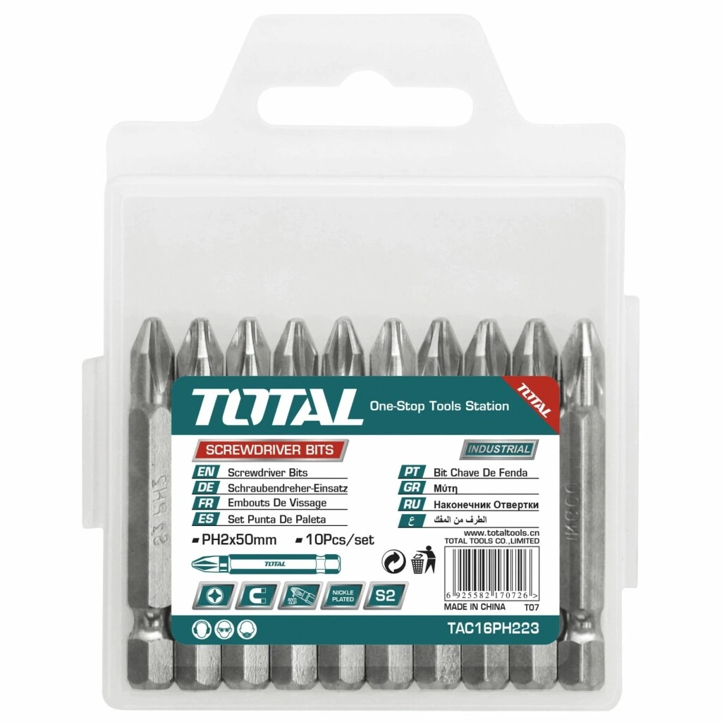 Set de 10 Puntas para Destornillador PH2 x 50MM Total Industrial