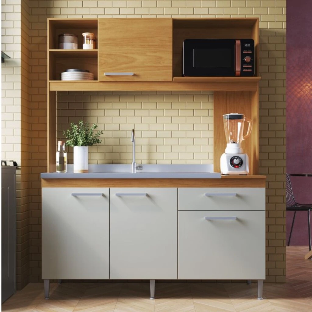 COCINA COMPACTA 4 PUERTAS 1 CAJON MALI - NATURAL/OFF WHITE